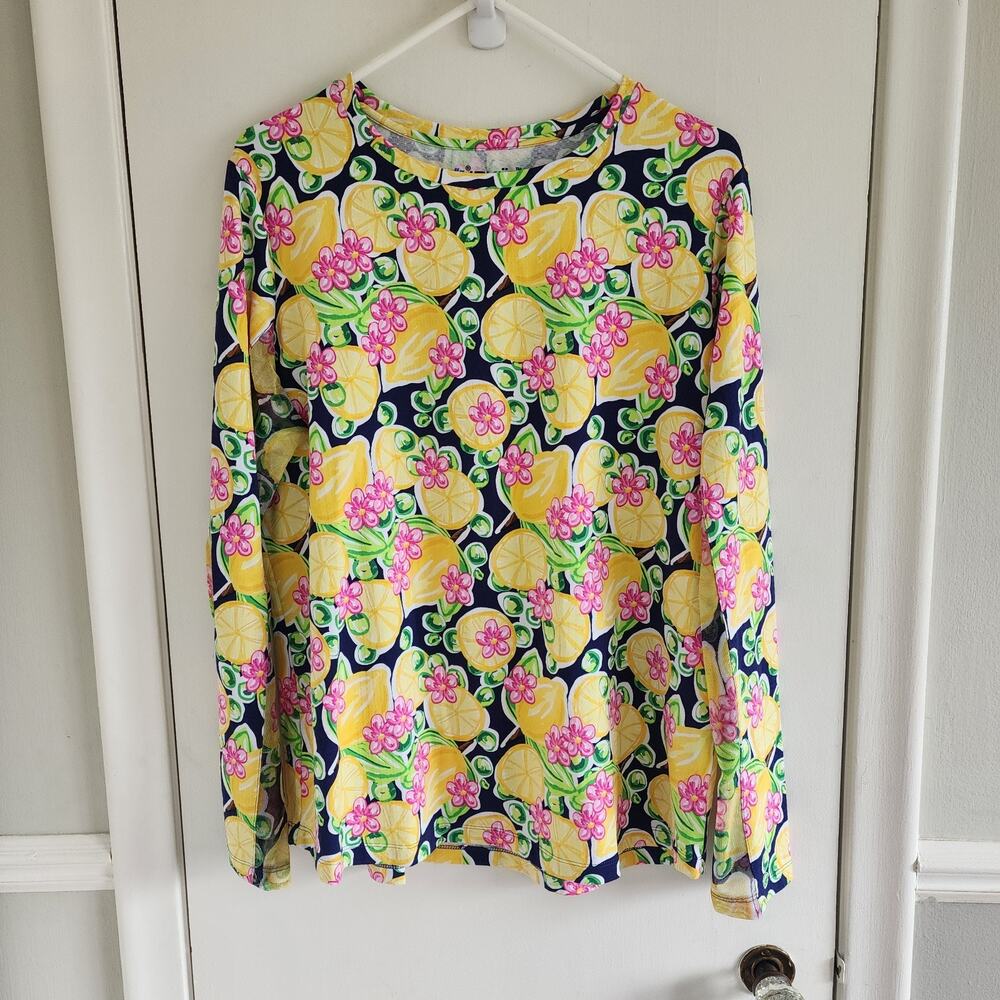 IBKUL Golf Tennis XL Top Shirt Lemon Longsleeve Pullover Crew Neck UPF 50